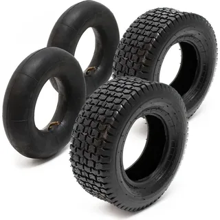 Wiltec 2x Reifenmantel 2x Schlauch für Aufsitzmäher/Rasentraktor 16x6.50-8 4PR Winkelventil