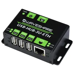 Waveshare Industrieller USB 2.0 Hub: 3x USB Port Erweiterung + RJ45 Ethernet Port, ohne Netzteil