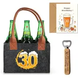 Geschenk 30 Geburtstag, Männerhandtasche Bier mit Flaschenöffner und Grußkarten für Männer, Lustige Geschenke zum 30. Geburtstags, Männerhandtasche Bier Flaschenträger für 6 Bierflaschen (30th)