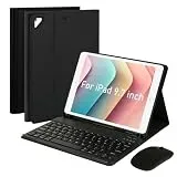 SOPPY Bluetooth Tastatur Hülle mit Maus für iPad 6th Gen 2018/5th Gen 2017, iPad Pro 9.7, iPad Air 1-2, abnehmbare kabellose Tastatur, mit Stifthalter, Slim Cover, USB-C wiederaufladbar, Schwarz