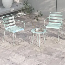 Outsunny 3tlg. Bistroset Gartenmöbel Set mit 1 Couchtisch, 2 Stapelbaren Stühlen, Balkon-Set, Sitzgruppe für Balkon, Terrasse, Stahl, Grün