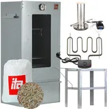 ITA Elektrischer Räucherofen 7002 - Smoker Set mit Heizung, Tisch, Rauchgenerator - Räucherschrank mit Fenster & Thermometer - Edelstahl - EU Qualität, Direkt vom Hersteller - 81 cm mit 3 Etagen