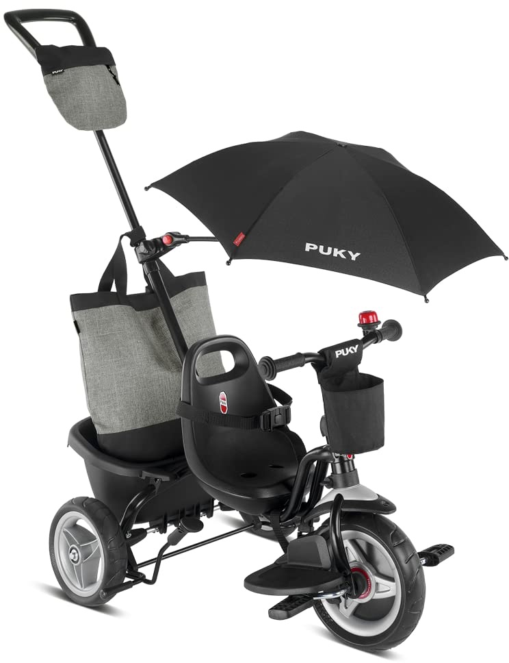 PUKY CEETY Comfort | Komfortables und sicheres Dreirad | Teleskop-Schiebestange | für Kinder ab 1,5 Jahren | mit Fußstütze | Schwarz