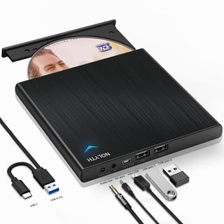 NOLYTH Bluray Laufwerk Extern, Externes Blu Ray Laufwerk Bluray Brenner Extern mit 1 Audio 2 USB Slots, USB C Externe Blu-ray Laufwerke Bluray Player für Laptop Mac PC Windows MacBook