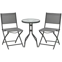 Outsunny 3tlg. Garten-Bistroset, Gartenmöbel Set mit klappbaren Stühlen, Gartengarnitur, Balkon-Set für Terrasse, Garten, Stahl, Grau 50L x 50B x 72H cm