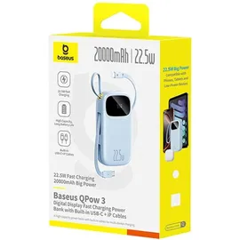 OEM Powerbank 20000mah mit Display, und Integrierten Kabeln EnerFill FC31 22,5w - Blau