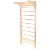toboli Sprossenwand in Holzoptik 220 cm, Sproßenwand bis 150kg mit höhenverstellbarer Stange, Turnwand für Kinder und Erwachsene