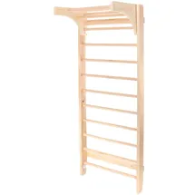 toboli Sprossenwand in Holzoptik 220 cm, Sproßenwand bis 150kg mit höhenverstellbarer Stange, Turnwand für Kinder und Erwachsene