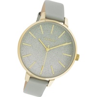 OOZOO Quarzuhr Oozoo Damen Armbanduhr Timepieces, (Analoguhr), Damenuhr Lederarmband grau, rundes Gehäuse, groß (ca. 42mm) grau