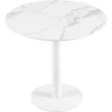 H.J WeDoo Esstisch Rund 80x80x73 cm Kleiner Küchentisch Marmor, Moderner Frühstückstisch Küche, Tisch Esszimmer Klein - Weiß