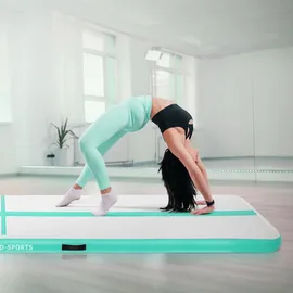 ECD Germany Aufblasbare Gymnastikmatte Turnmatte Airtrack 5m, Grün-Mint H:10 cm, inkl. Tragetasche, Luftpumpe & Flick-Set, Fitnessmatte Tumbling M... - Grün