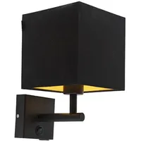QAZQA Schwarze Wandleuchte mit USB und quadratischem Schwarzschirm -