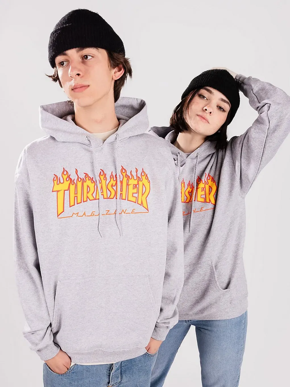 Thrasher Flame Hoodie grey mottled Gr. S