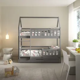 masseno Etagenbett ELENA 80 x 160 cm Kiefer hellgrau silber