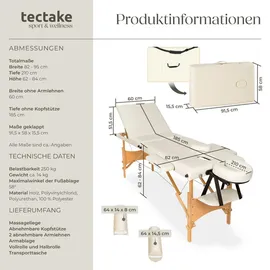 Tectake tectake® 3 Zonen Massageliege-Set, Daniel mit Holzgestell, 210 x 95 x 84 cm