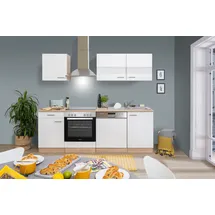 Respekta Küchenzeile Merle E-Geräte 220 cm mit Glaskeramikkochfeld weiß/eiche sägerau nachbildung