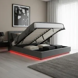[en.casa] LED Polsterbett Tröstiar 180x200cm Anthrazit
