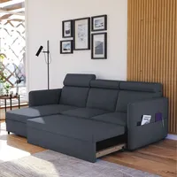 Ecksofa Beni mit Schlaffunktion Sofa mit Relaxfunktion und Kopfstützen Couch Sofa mit Schlaffunktion und Bettkasten Schlafsofa Polsterecke Couchga... - Grau