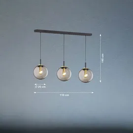 Fischer Leuchten Pendellampe 3-flg. E27 140 cm rund schwarz Glas rauchfarben