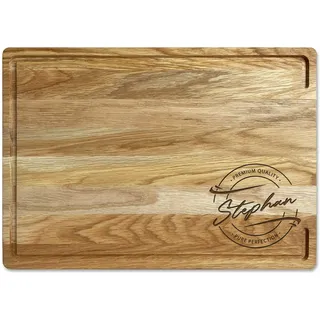 LOOXIS Personalisiertes Premium Schneidebrett mit Namen graviert – 40x30 cm, Eichenholz, Saftrille, Steakbrett, Charcuterie Board – Geschenkidee Männer, Frauen, Vatertag, Muttertag, Einzug – Motiv 4