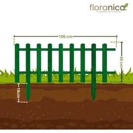 Floranica 4 Stk. Zierzaun aus Holz 100 x 40 cm Grün imprägniert Steckzaun als Beeteinfassung Rasenkante Tierzaun Bauernzaun - Grün