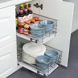 Lospitch 2x 60cm Küchenschublade Schubladen Drahtkorb TeleskopSchublade Ablagen Schrankauszug bis 20kg - Silber