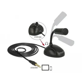 DeLock Kondensator Mikrofon Omnidirektional für Smartphone / Tablet mit Schwanenhals 3,5 mm 4 Pin Klinkenstecker + 3,5 mm Klinkenbuchse, 1,7m Kabellänge, ideal für Skypen, Chatten, Aufnahmen, 65872