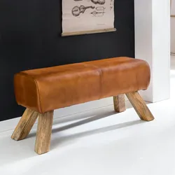 Kadima Design Sportlicher Sitzhocker, Braun, Leder, Mango-Holz - Modern & Stabil. 90x30x43 cm