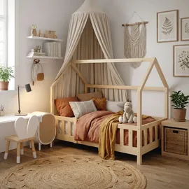ML-Design Kinderbett Hausbett 70 x 140 cm Kiefer natur beige
