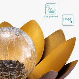 Navaris LED Solar Lotus Laterne - warmweiß wiederaufladbar - Lotusblüte Solarlampe mit tollem Licht durch Bruchglasoptik - Garten Deko Solarleuchte