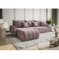 Luxusbetten24 Schlafsofa Designer Sofa Lenoa L in Samt, mit Stauraum und Schlaffunktion rosa