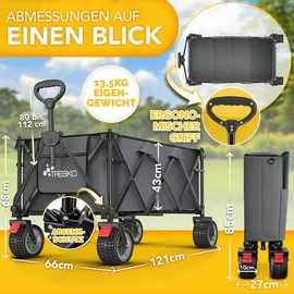 TRESKO Bollerwagen faltbar 215L mit Bremse silber