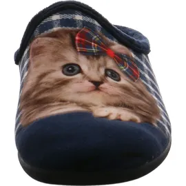 RELAX Damen Hausschuh Katze beige - Blau - 41