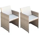 vidaXL Gartenstühle 2 Stk. mit Polstern und Kissen Poly Rattan Beige