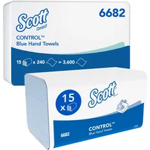 Scott Control Papierhandtücher mit Interfold-Faltung 6682 – blaue Falthandtücher – 15 Packungen x 240 Papiertücher mit V-Faltung (insges. 3.600)