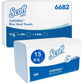 Scott Control Papierhandtücher mit Interfold-Faltung 6682 – blaue Falthandtücher – 15 Packungen x 240 Papiertücher mit V-Faltung (insges. 3.600)