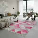 jimri Fashion4Home Teppich Läufer - Tepiche für Wohnzimmer, Schlafzimmer, Küche, Kinderzimmer, Badezimmer - Boho Kelim - Läufer Flur, Karo-Hellrosa, Größe: 60x90 cm