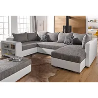 Wohnlandschaft COLLECTION AB "John U-Form", grau (weiß, grau), B:294cm H:80cm T:92cm, Kunstleder SOFTLUX / Struktur ( 20% Polyacryl, 80% Polyester ), Zierkissen: 100% Polyester, Microfaser PRIMABELLE (100% Polyester) / Struktur ( 20% Polyacryl, 80% Polyester ), Sofas, mit Bettfunktion, wahlweise mit Federkern