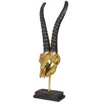 Hansmeier® Deko Skulptur Steinbock | Gold | Für Außen und Innen | 47 x 15 x 15 cm | Deko Statue Geweih