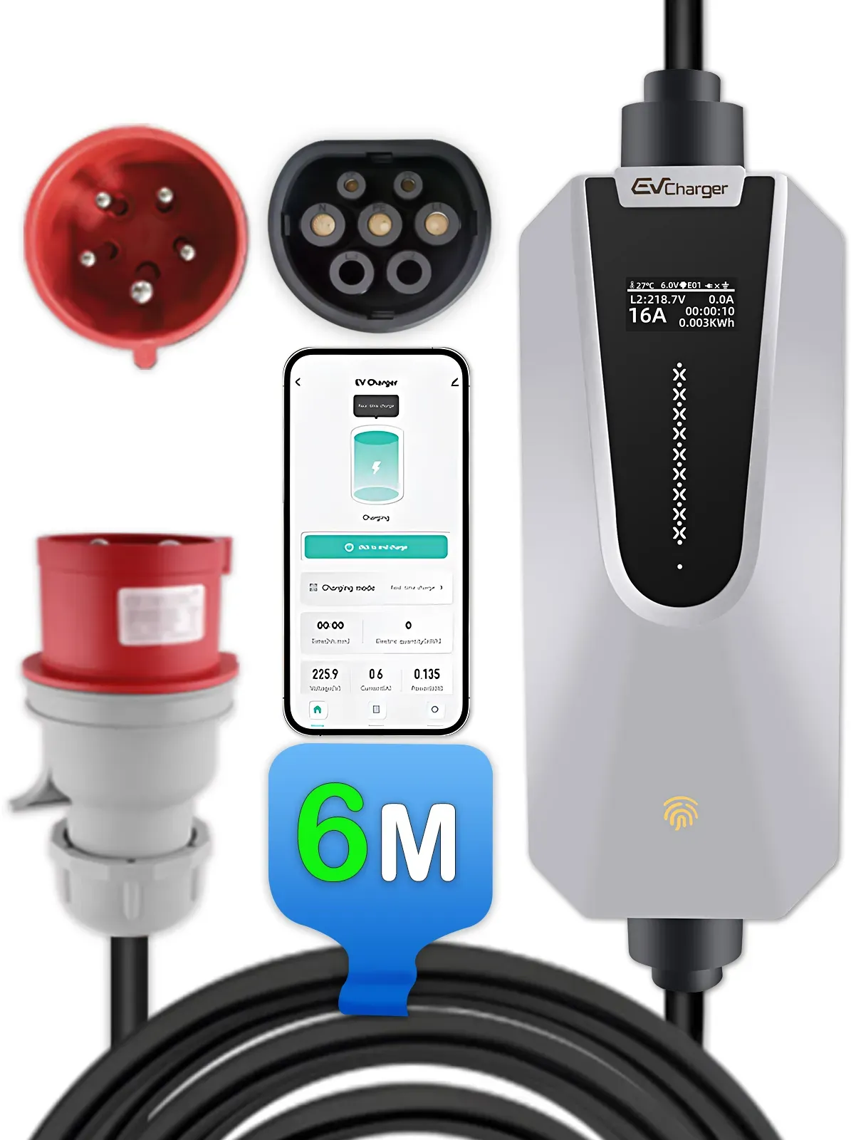 Junsun EV Ladegerät Elektroauto Ladekabel Typ 2 6-32A 11KW/22KW APP-Steuerung - 3-Phasig - 11KW - 6M
