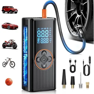 Elektrische Luftpumpe, Tragbarer 150PSI Luftpumpe mit 8000-mAh-Akku, Elektrische Luftpumpe mit Digitalanzeige und LED-Licht für Auto/Motorrad/Fahrrad - Schwarz