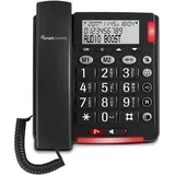 Amplicomms BigTel 48 Plus Schnurgebundenes Seniorentelefon Freisprechen, für Hörgeräte kompatibel, Wahlwiederholung LED-Display Schwarz