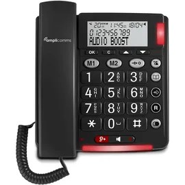 Amplicomms BigTel 48 Plus Schnurgebundenes Seniorentelefon Freisprechen, für Hörgeräte kompatibel, Wahlwiederholung LED-Display Schwarz