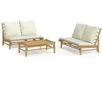 vidaXL Garten-Lounge-Set 3-tlg. Creme Bambus braun