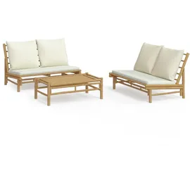 vidaXL Garten-Lounge-Set 3-tlg. Creme Bambus braun