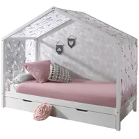 58 aufm Kessel Hausbett mit Textilhimmel Kapua 210x97x170 Massivholz Weiß