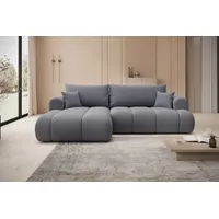 thematys Ecksofa mit Schlaffunktion und Bettkasten, L-Form, Cord und Bouclé + 2 Kissen, 260 x 165cm - Luxus Couch mit Bettfunktion mit Bonnellfedern grau