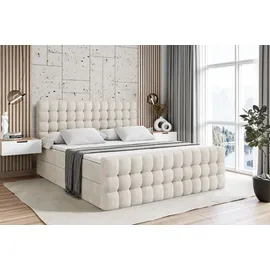 altdecor Boxspringbett mit Matratze Topper, Polsterbett mit Bettkasten VIONE-Z | Beige Casablanca | 140x200
