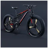 REOTEL 26 Zoll Mountainbike Herren Damen Mountainbike Fatbike, 7/21/24/27/30 Gang-Schaltung Erwachsene Fette Reifen Fahrrad, Rahmen Kohlenstoffstahl Vollfederung Bike,Black 3 Spoke,7 Speed