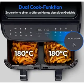 Medion P20 XXL Heißluftfritteuse mit 2 Kammern (8,7 Liter, Airfryer, 2.600 Watt, Doppelkammer, 9 Automatikprogramme, 2 Schubladen, Sichtfenster, Dualer Airfryer, Dual Cook & Sync-Finish Funktion)